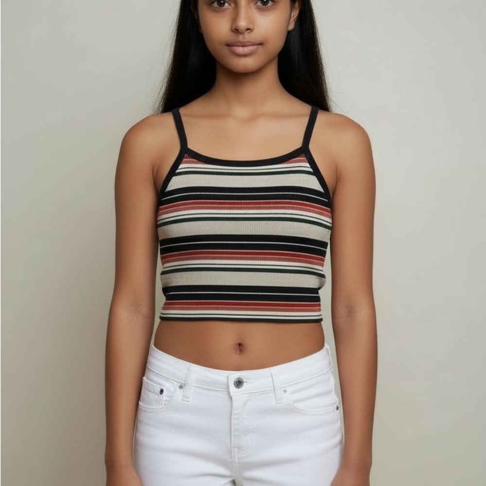 Brandy Melville Black, Red, and Cream Striped Crop Top